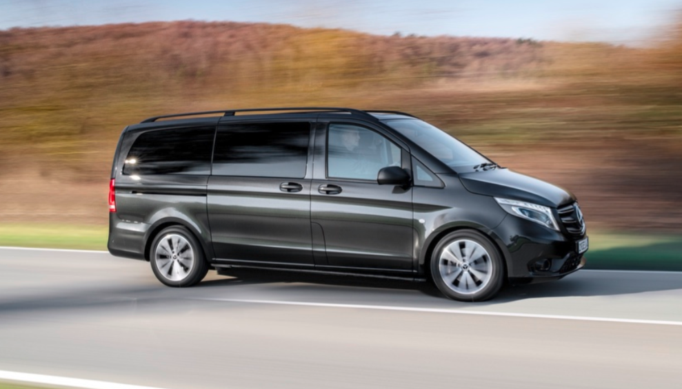 A black Mercedes-Benz van driving around the Margaret River region.
