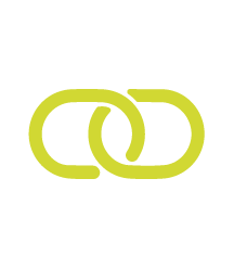 Two interlinked green chain links on a black background