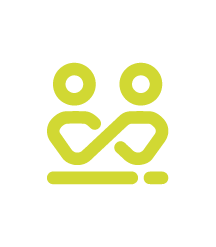 Icon of two people sitting cross-legged with their hands together, forming a heart shape, representing love or connection.