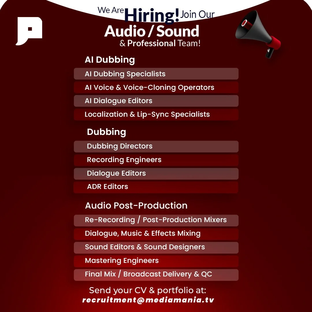 WE’RE HIRING | AUDIO &amp; SOUND PROFESSIONALS