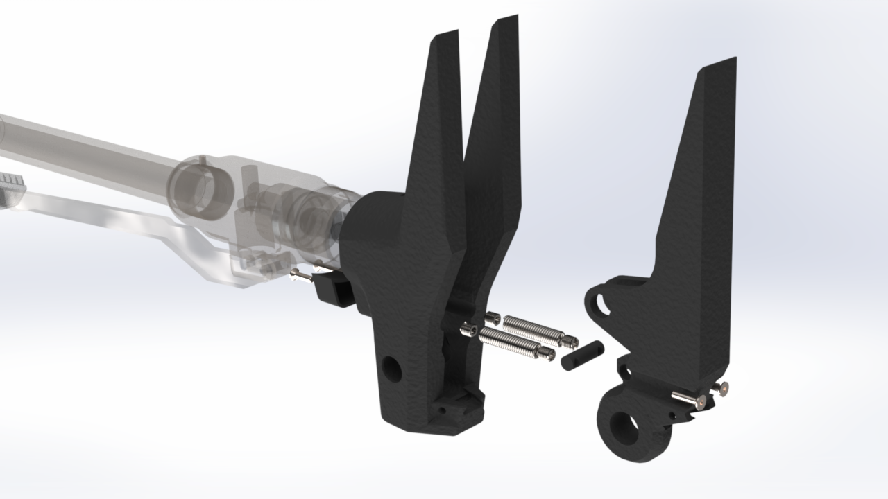 Numerous design changes were applied to increase repairability and recyclability. Including the redesigned spring system as shown above modeled in SolidWorks by me.