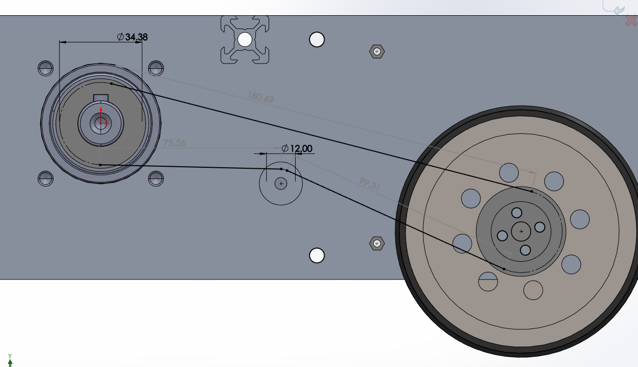 Finally, to finalize the bill of materials, the correct belt sizes were determined using the SolidWorks CAD assembly.
