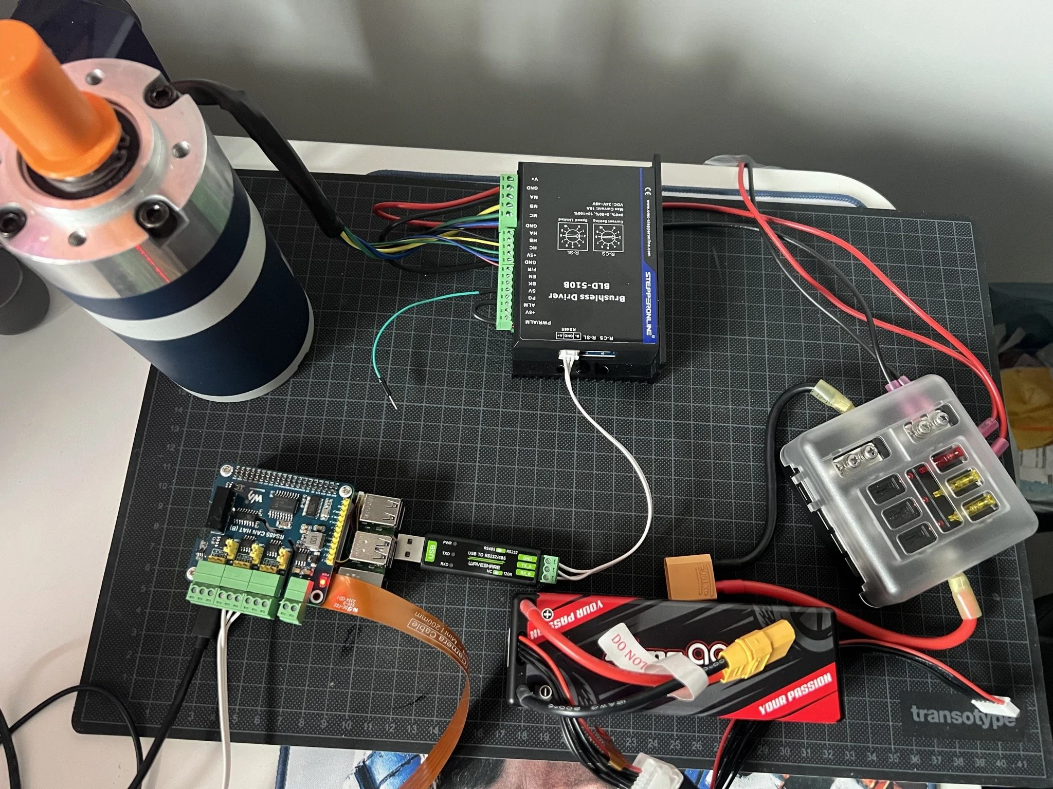 Subsequently the Raspberry Pi 5 was connected to the system and the first initial control code was created to move the motor.