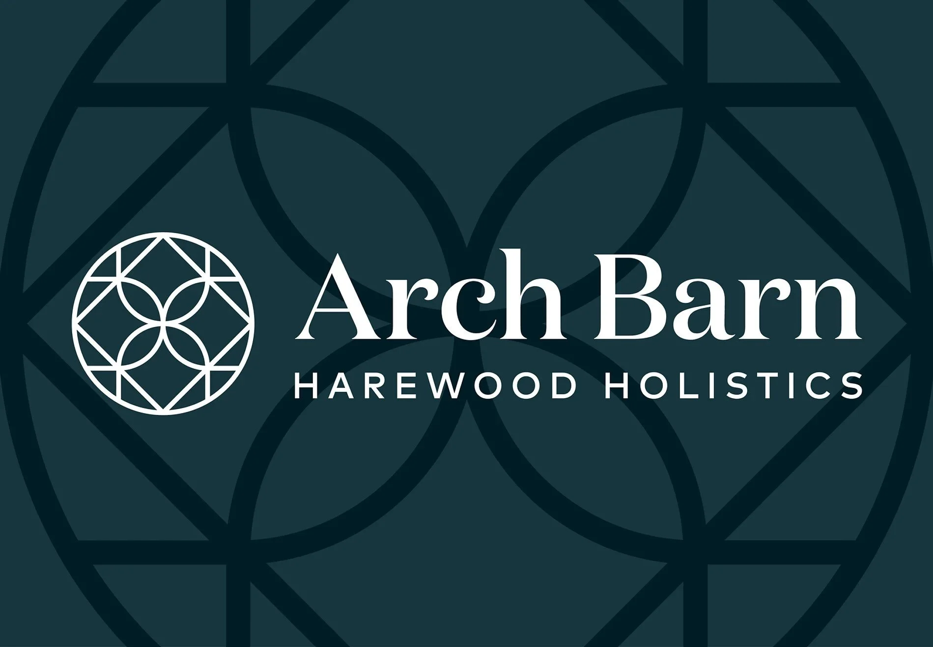 Logo of Arch Barn Harewood Holistics with a geometric circular design on a dark green background.