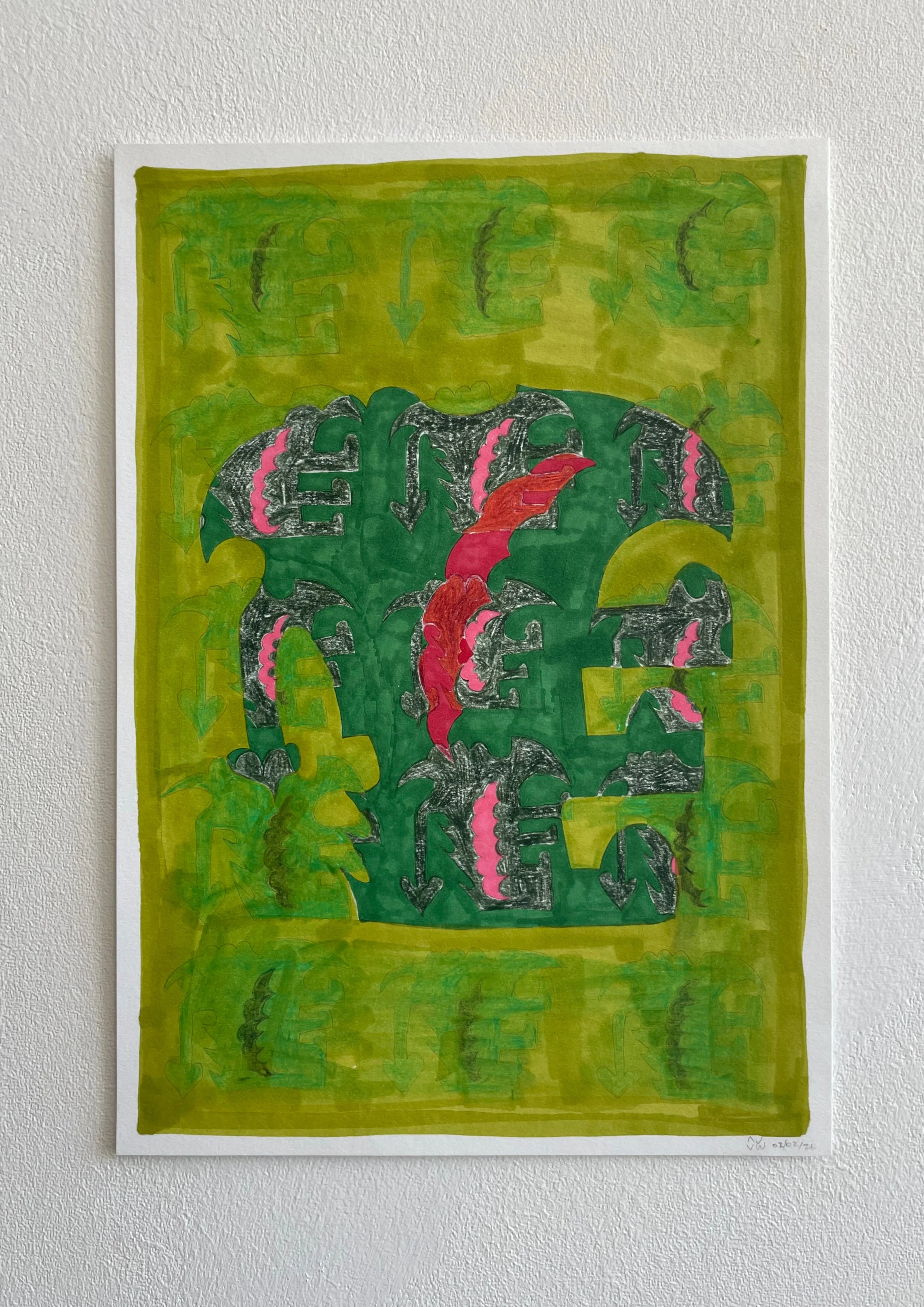 pencil, marker and coloured pencil on paper