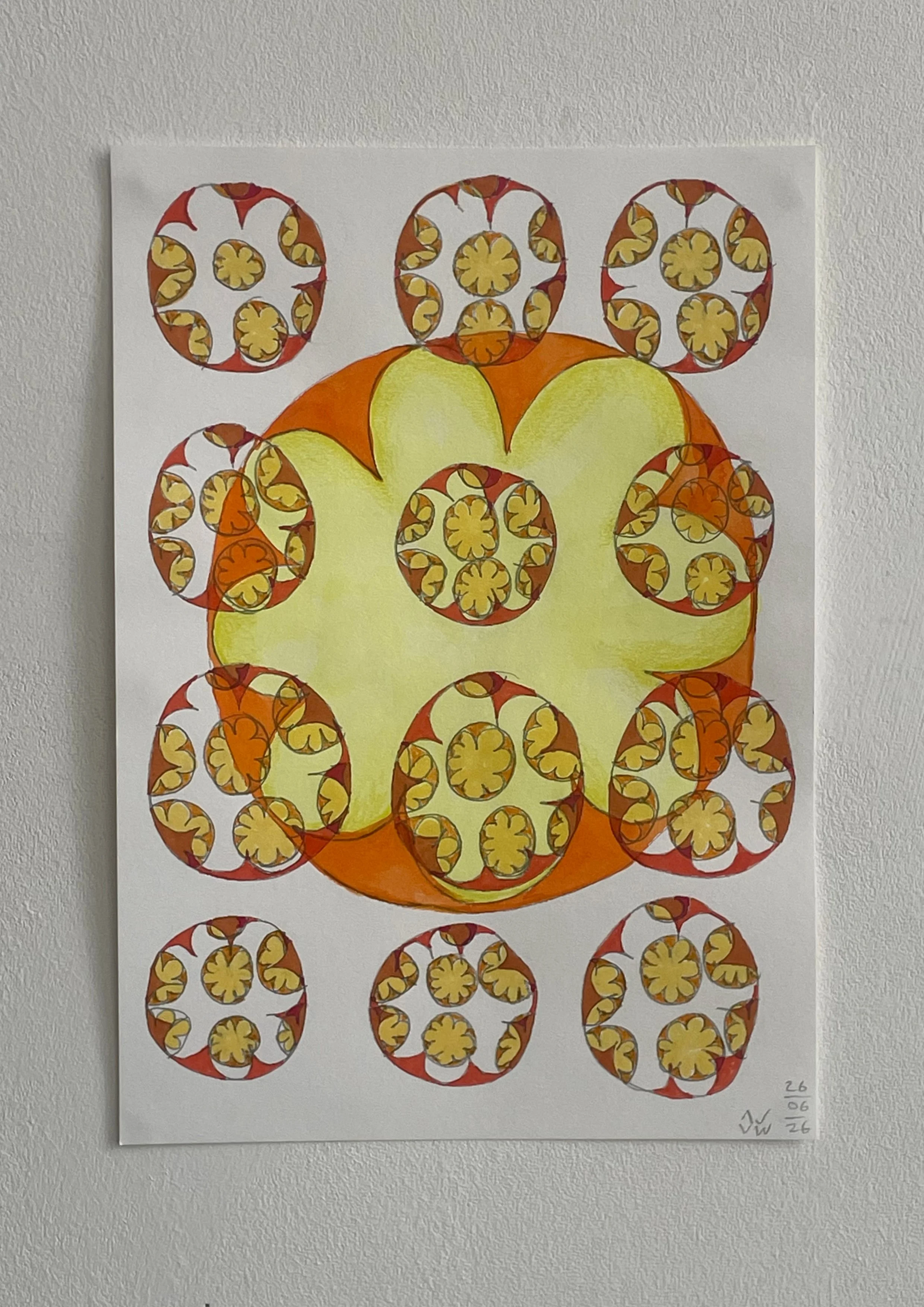 pencil, ink and coloured pencil on paper