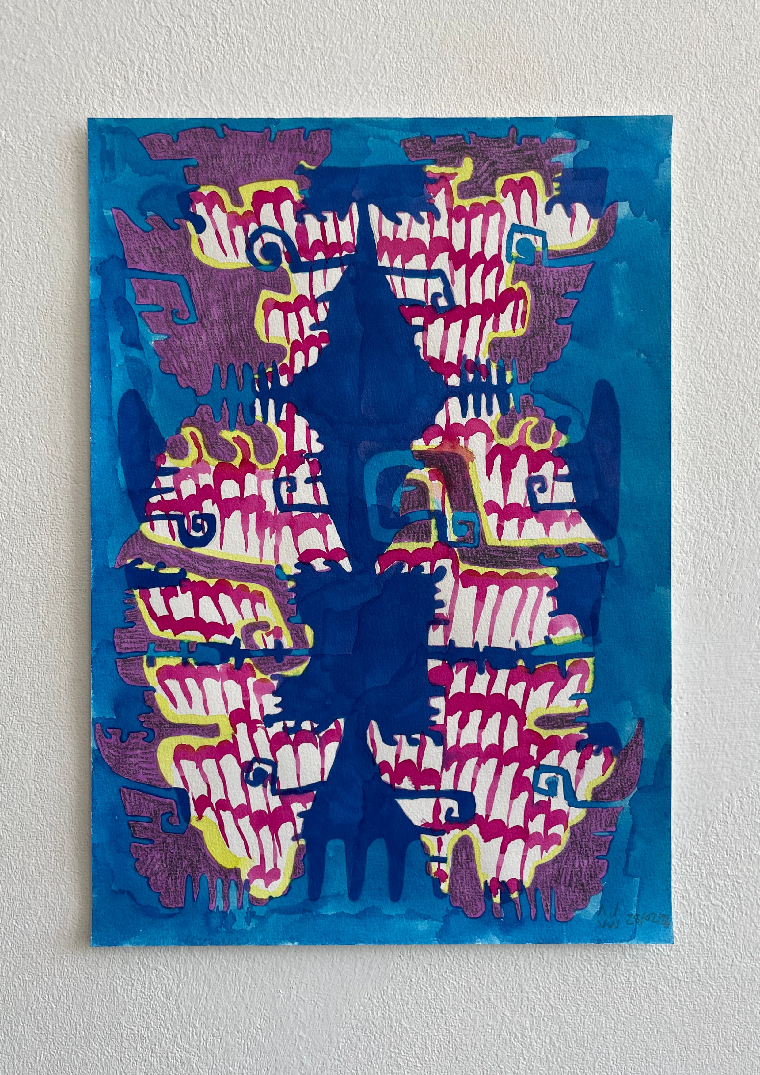 pencil, marker, ink and coloured pencil on paper