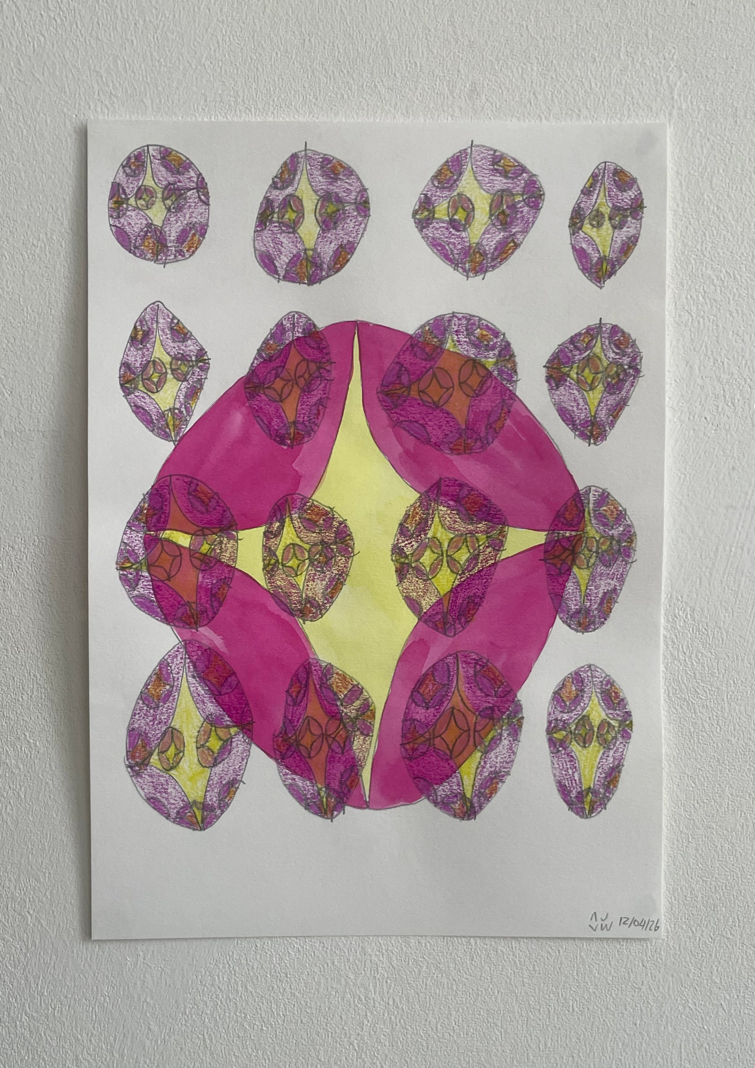 pencil, ink and coloured pencil on paper