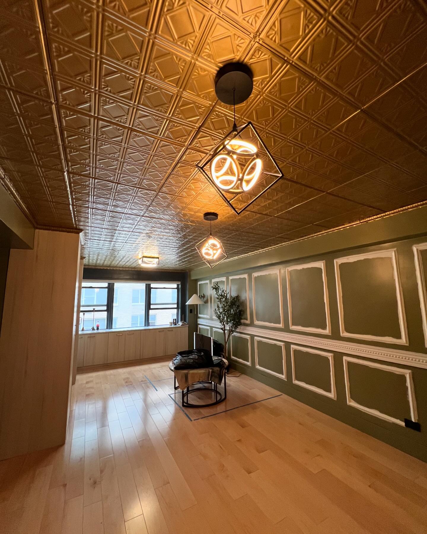 American Tin Ceiling installation in Royal Gold color installed in the best cities in America the big apple. #manhattan #tin #tinceiling #1800s #ceilings