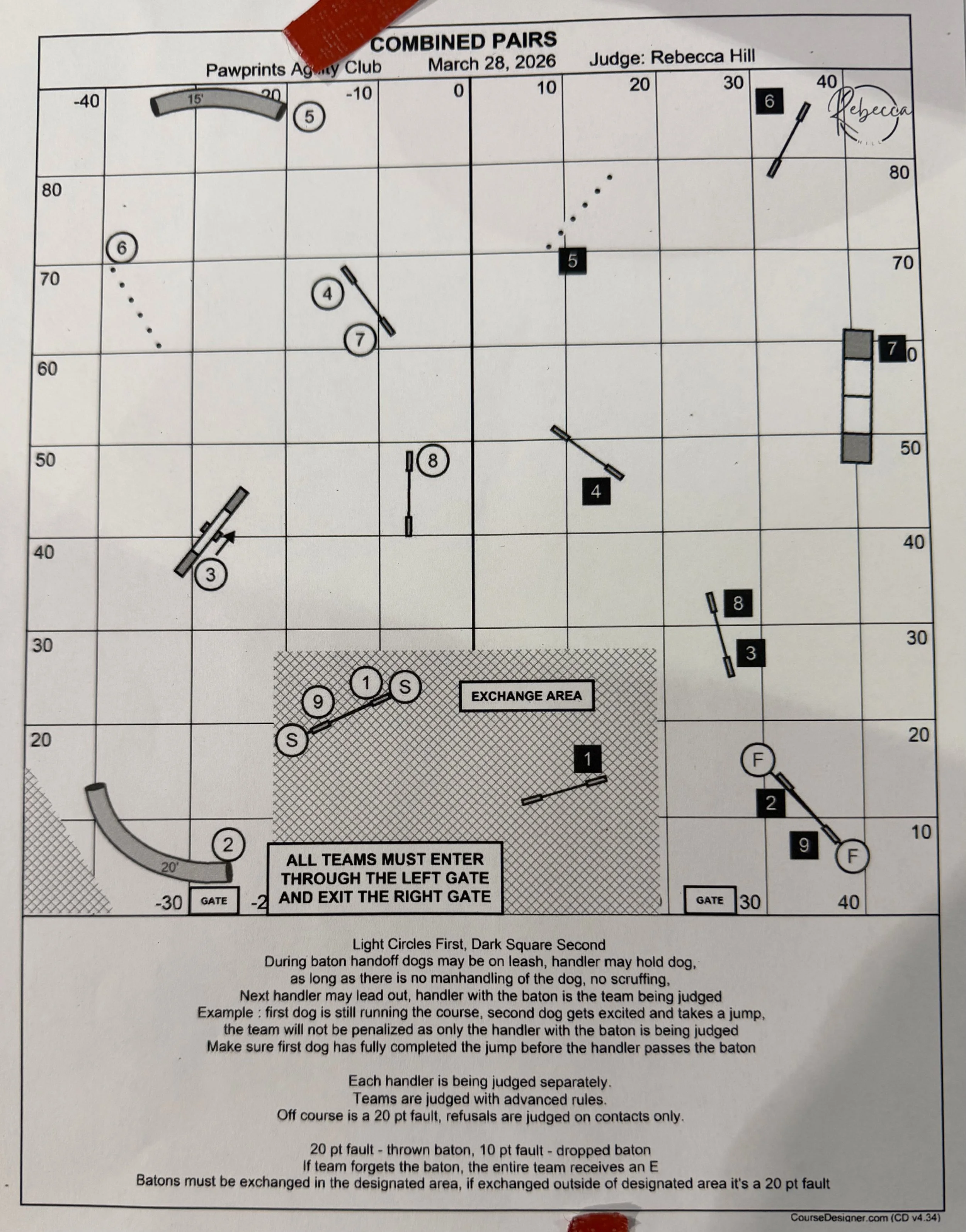 Course Map for Combined Pairs at Pawprints Agility Club's USDAA Trial