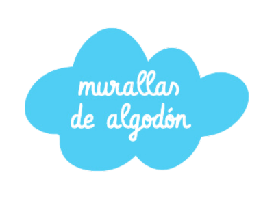 Logotipo de Murallas de Algodon, nube azul con texto en escritura cursiva