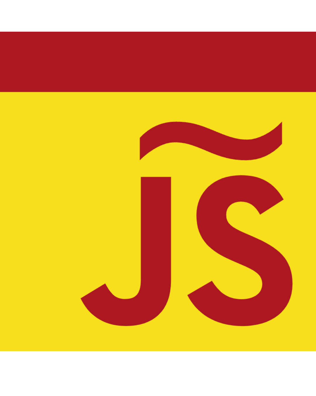 Logotipo JS Conf en letras rojas y fondo amarillo.
