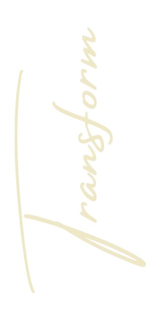 Vertical gold cursive text reading Transform, symbolizing personal growth and transformation through compassionate mental health support