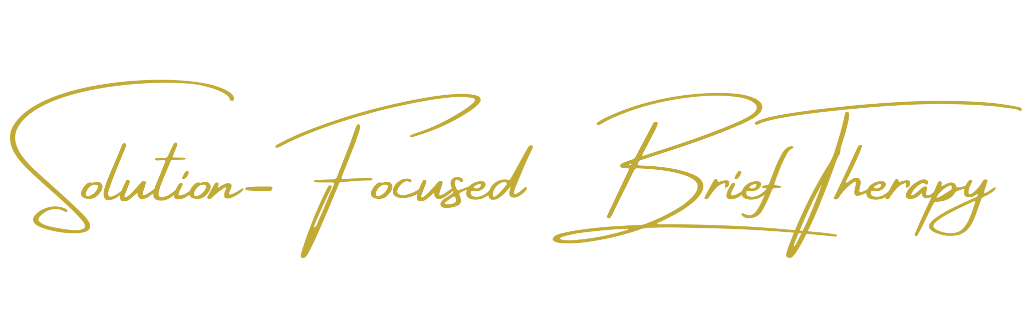 Elegant therapy practice signature branding text 'Solution-Focused Brief Therapy' in gold cursive font on a black background.