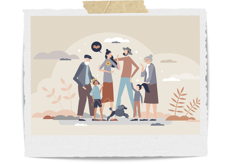 Illustration representing multigenerational family counseling, family therapy, parent-child communication, emotional support, and family connection in Stuart, Florida