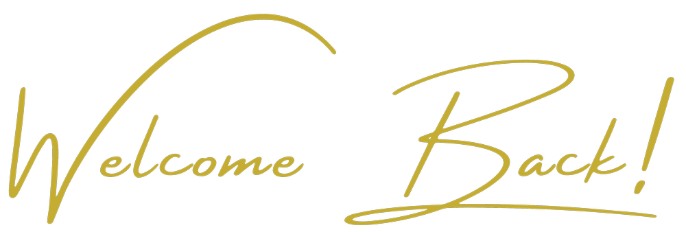 Welcome Back in gold cursive for existing Nova Counseling Services clients returning to the secure client portal