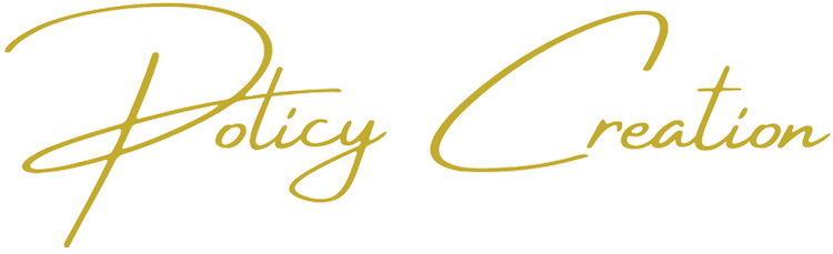 Policy Creation in cursive gold text, symbolizing intentional and expert development of procedures that support ethical and effective mental health care