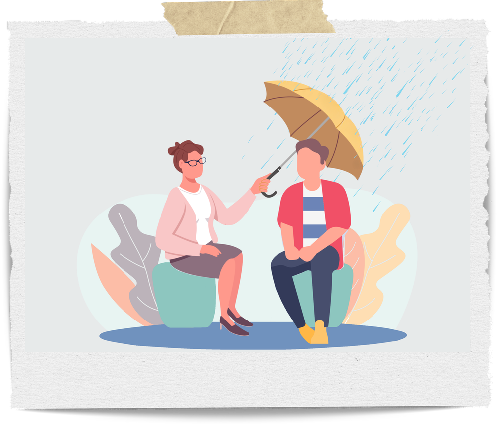 Illustration representing addiction counseling, emotional support, therapeutic connection, and recovery therapy for adults in Stuart, Florida