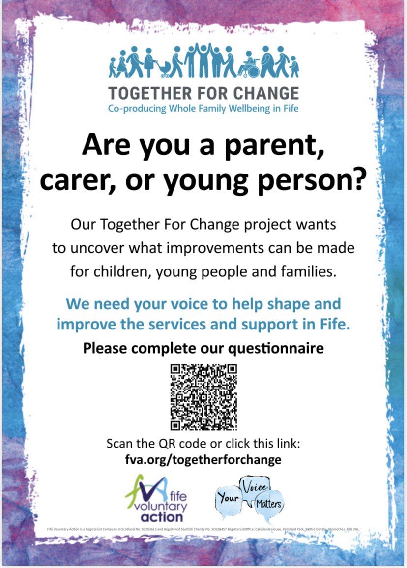 📢📢 HAVE YOUR SAY 📢📢

We have been working alongside the Together for Change group to find out YOUR experiences of support services in Fife. 

If you want to have you say, follow this link and fill out the survey- There are 5 questions, It wont ta