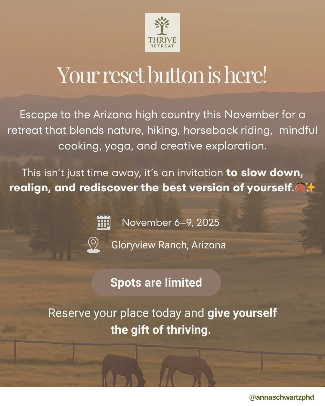 Sometimes the best way to move forward is to pause. 🌿

The Thrive Retreat gives you space to breathe, reconnect with nature, and find clarity away from the noise of everyday life.

From mindful meals to movement and creative exploration, every momen