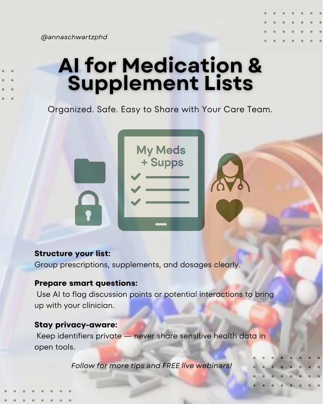 Ever wish your medication and supplement list was easier to update, organize, and share with your doctor? 💊📋

AI can help &mdash; not by diagnosing or recommending doses, but by structuring your information so you can have clearer, safer conversati