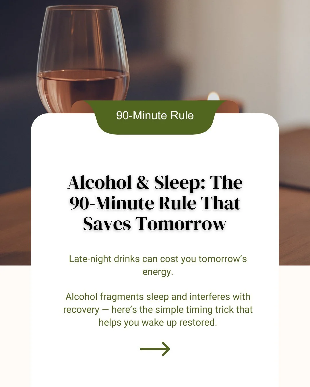 Want better sleep without giving up your evening drink? It&rsquo;s all about timing. 🍷⏰

Alcohol can disrupt REM sleep, the restorative phase your brain and body rely on. When you drink too close to bedtime, your sleep becomes fragmented and your re
