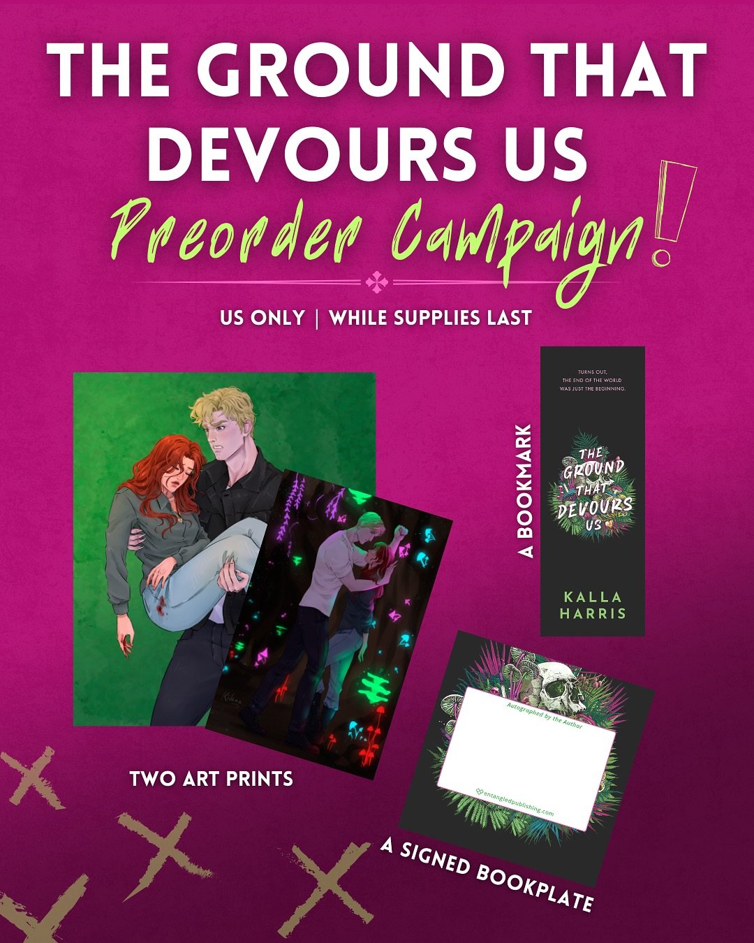We are *checks notes* almost ONE MONTH from the release of THE GROUND THAT DEVOURS US, so what better way to celebrate than with a preorder campaign?!

🚨 PREORDER LINKS AND THE PREORDER CAMPAIGN FORM ARE IN MY B!O 🚨

Preorder goodies include: 

💀 