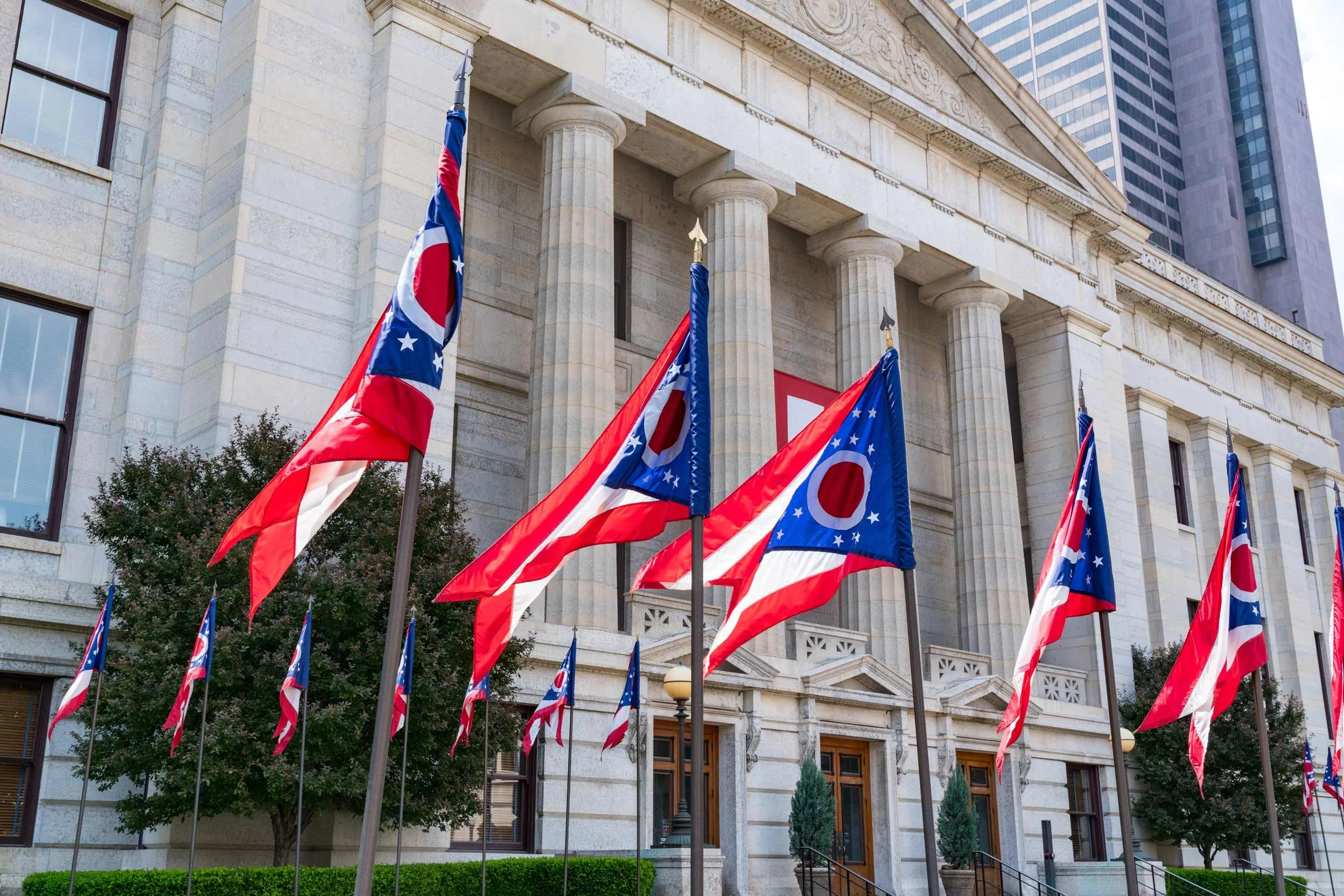 Ohio State Flags In Front of the State House