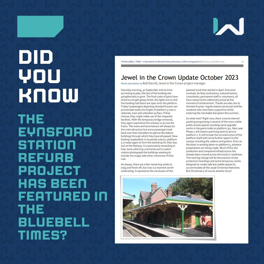 We're always incredibly proud when one of West's projects is featured in industry papers. 

This is why we are proud to note that the renovation of the Eynsford Station Canopy made it into The Bluebell Times. During this project, our in-house Carpent