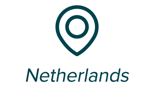 Map pin icon above the word 'Netherlands' in lowercase letters.