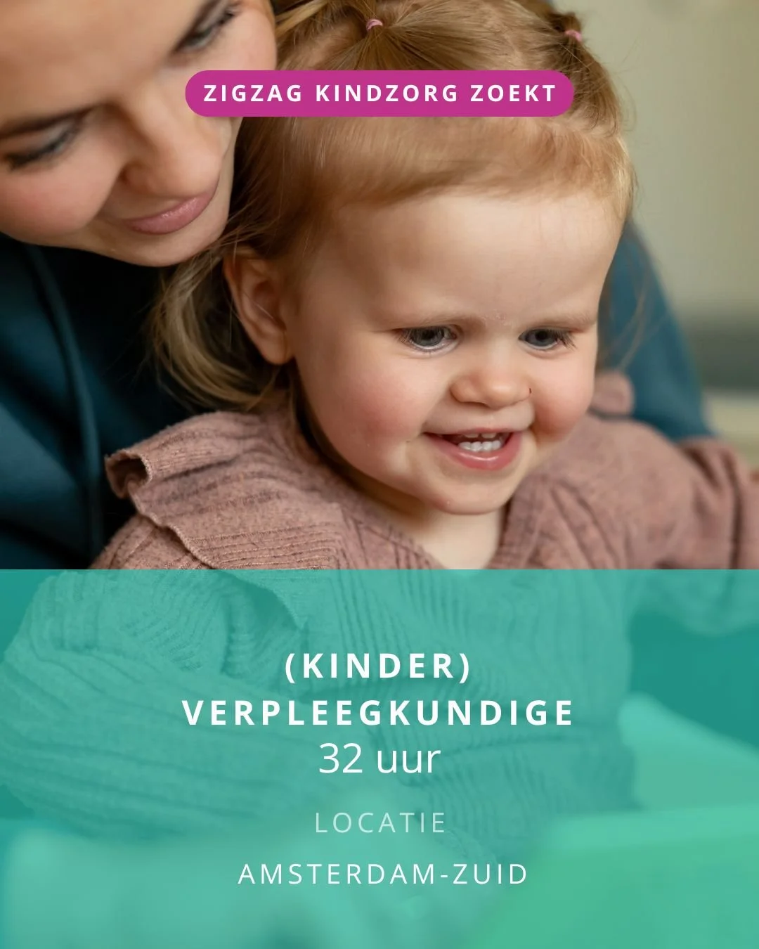 VACATURE KINDERVERPLEEGKUNDIGE | 32 UUR

Als kinderverpleegkundige bij Zigzag Kindzorg werk je in kleine teams. Je leert de kinderen &eacute;cht kennen, ziet ze groeien en weet dat jouw zorg het verschil maakt.

Geen dag is hetzelfde, maar &eacute;&e