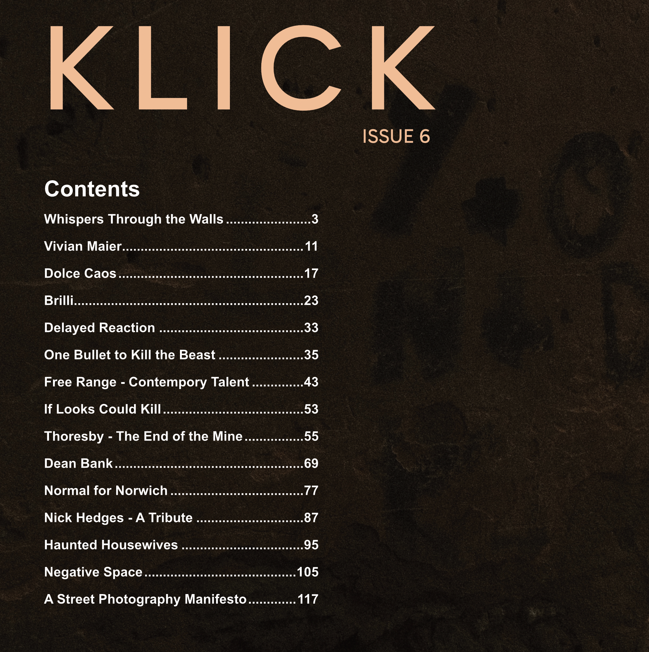 the contents page for klick 6
