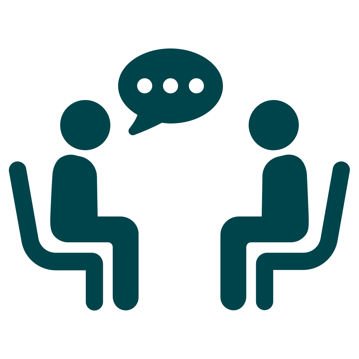 Two stylized figures sitting facing each other, a client talking to an ADHD Therapist