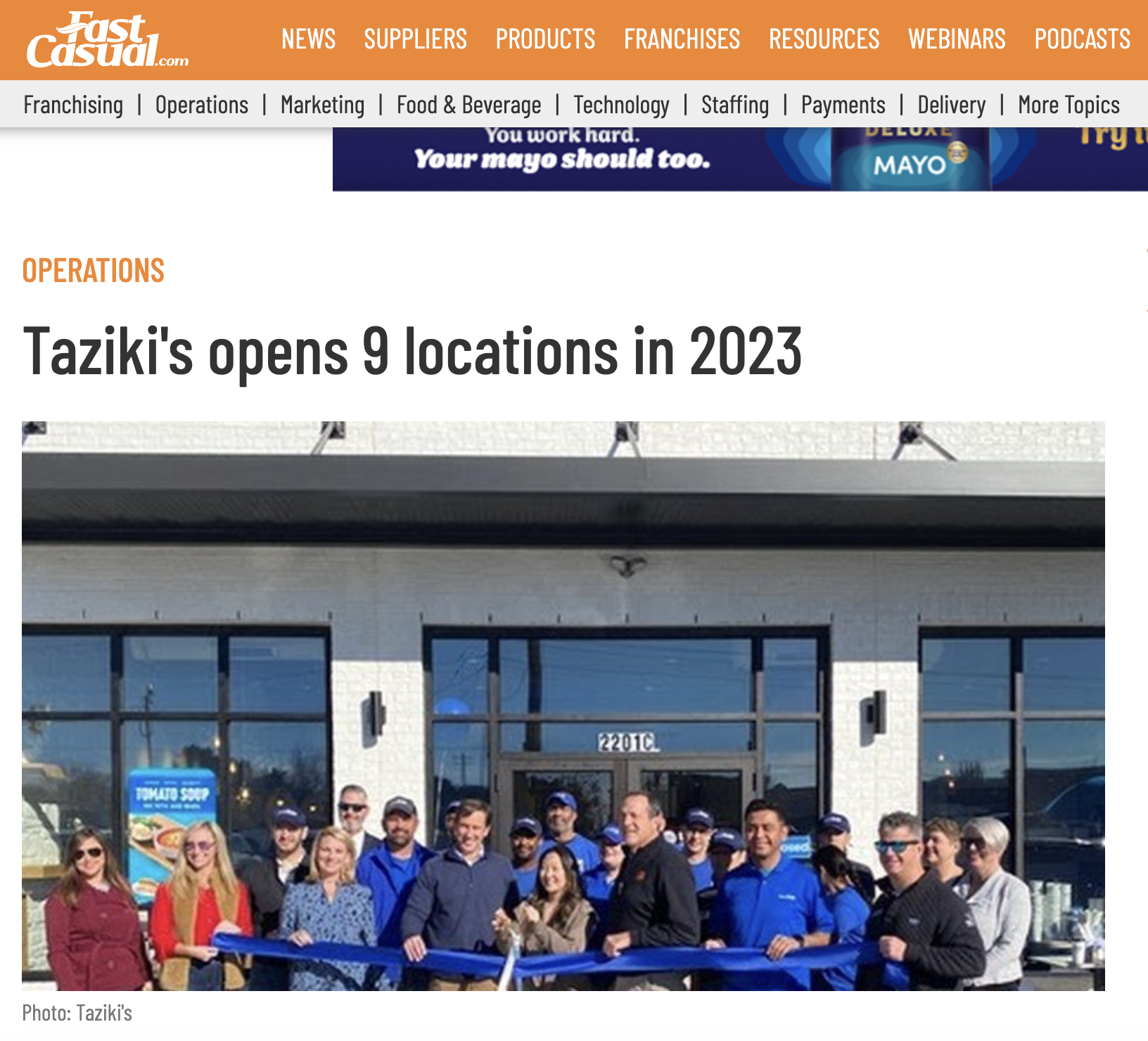 Fast Casual: Taziki's opens 9 locations in 2023