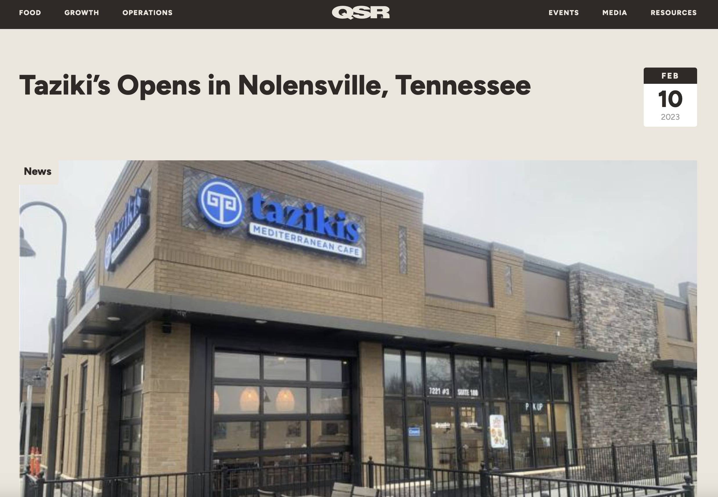 QSR: Taziki's Opens in Nolensville, Tennessee