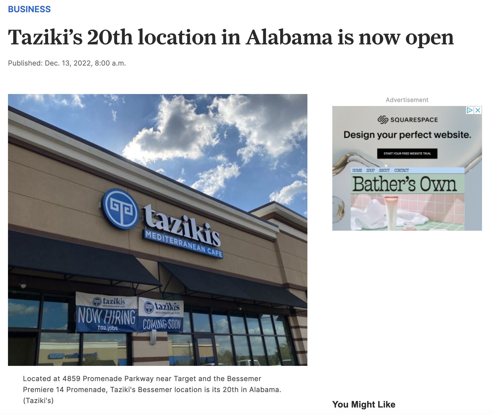 AL.com: Taziki’s 20th location in Alabama is now open