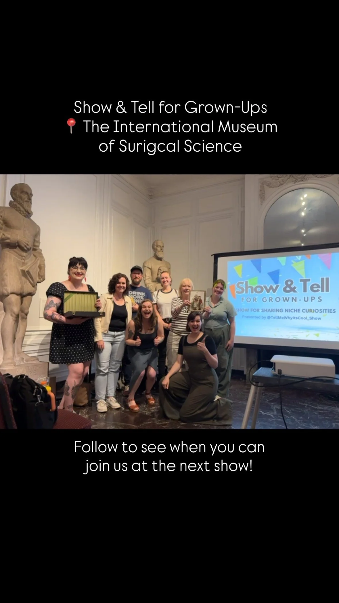 ๐ช From empty chairs to a SOLD OUT house! ๐
๐ซถWe love these shows at @surgicalmuseumchicago !
๐๏ธ Stay tuned for our next one in September! Follow to find out when the date is booked.
โ๏ธ If you have something cool to bring to Show & Tell, sig