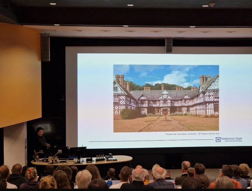 Corey Lane delivering a presentation for the Building Limes Forum at Bangor University on the application of lime surface finishes to timber framed buildings