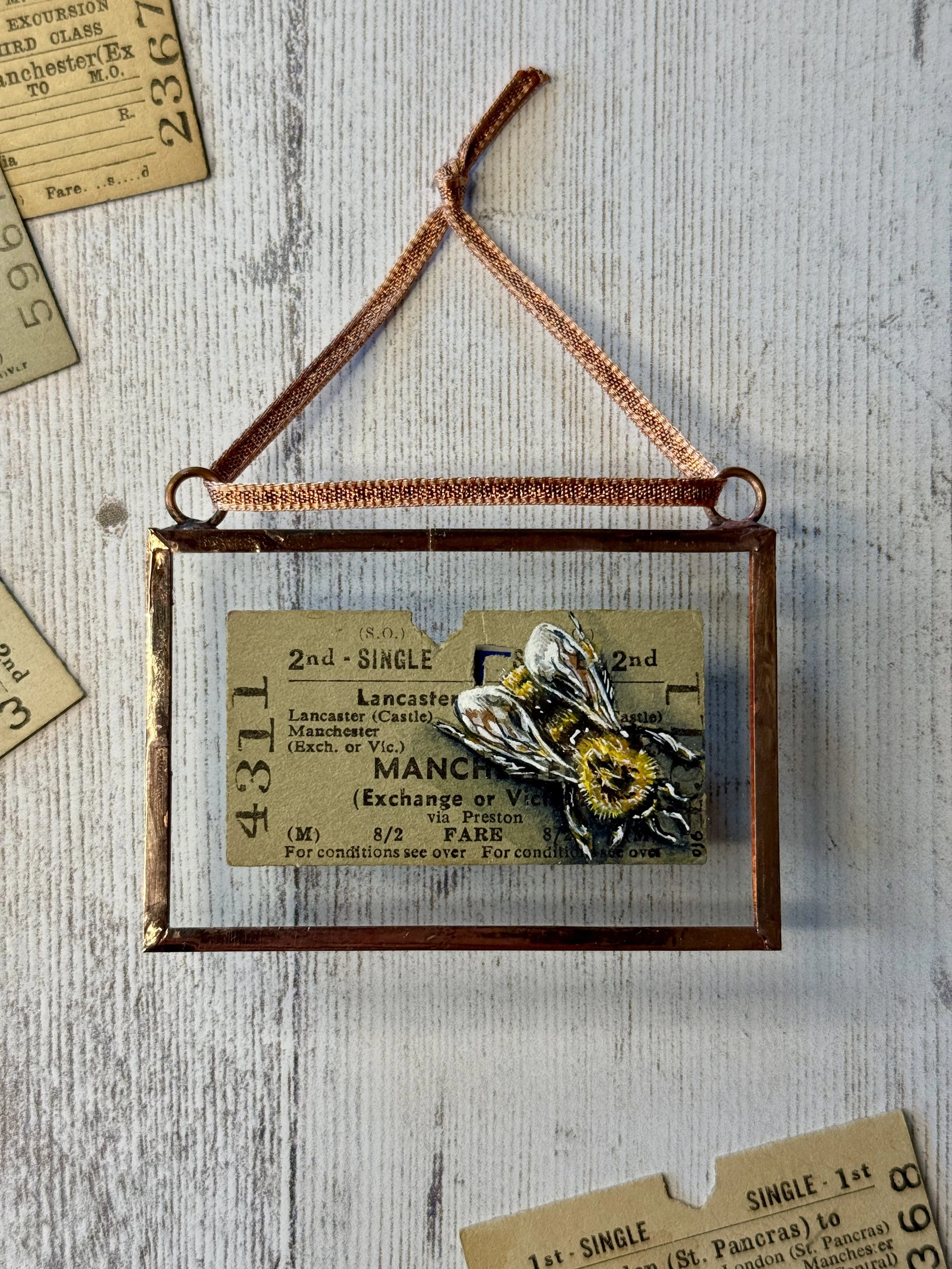 Bee - Manchester / Lancaster Original 2nd Class Ticket | Copper Foil Framed Original Painting