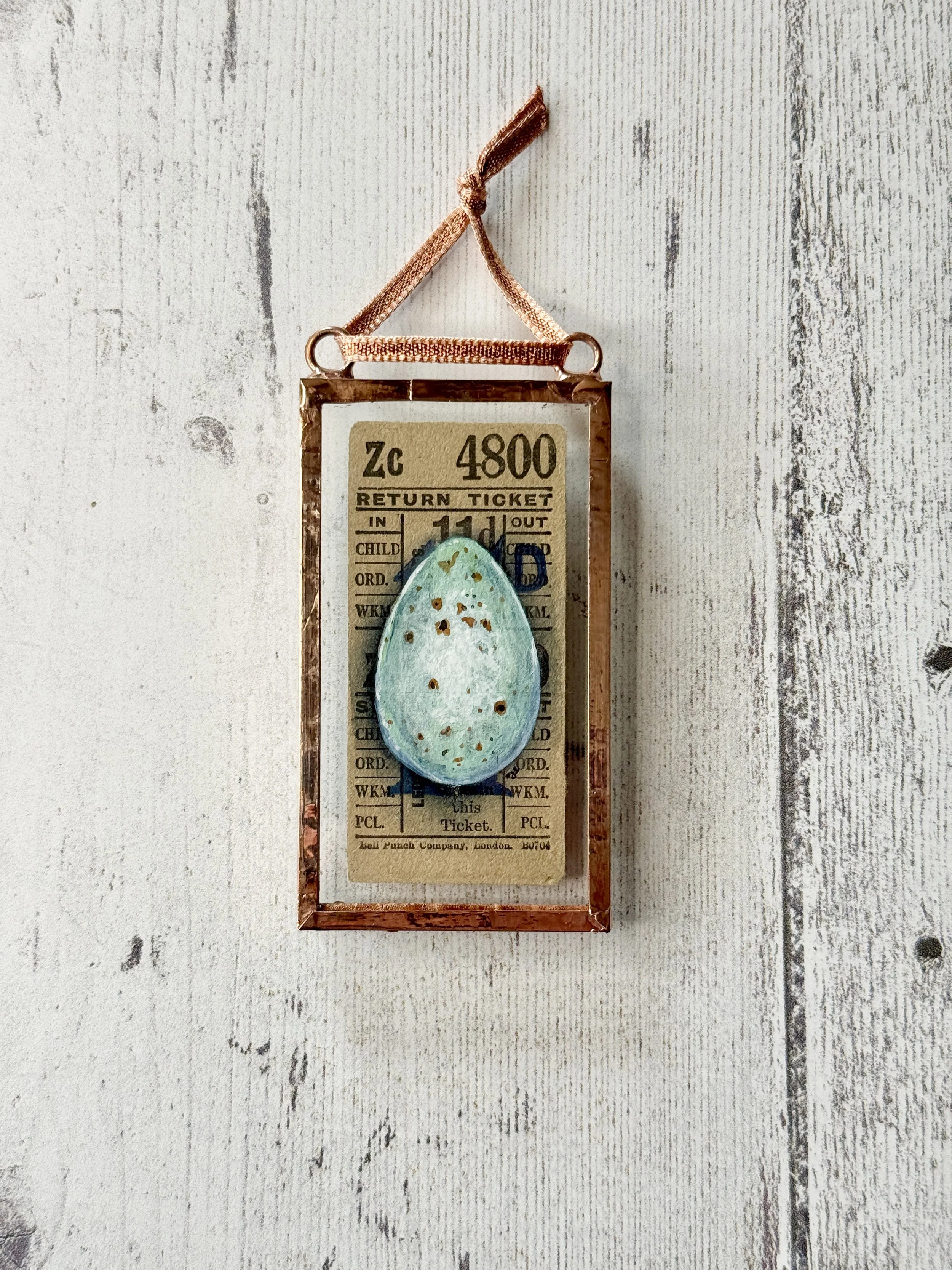 Eggs - Vintage Bus Tickets (Various Locations) | Copper Foil Framed Original Painting