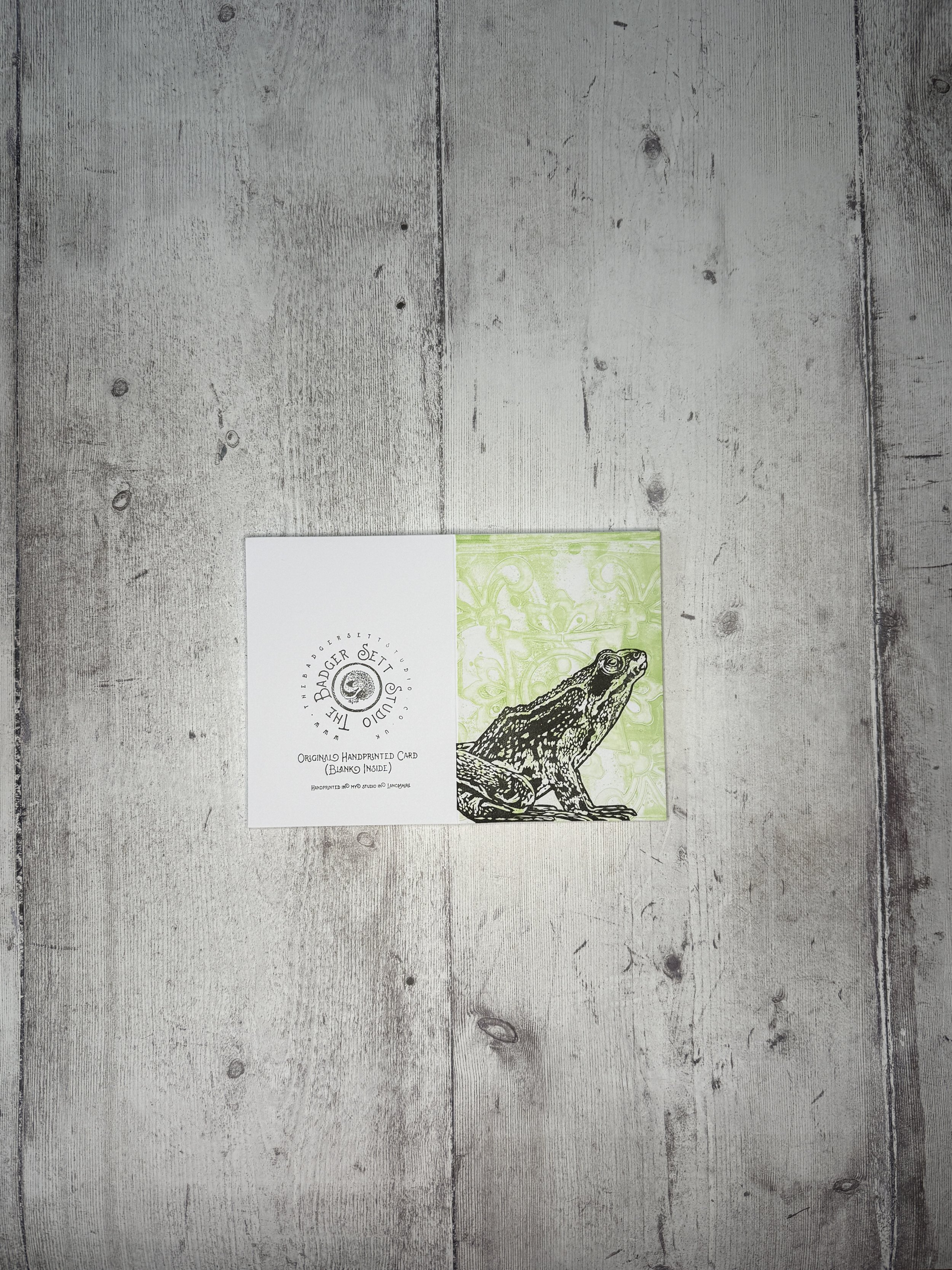 The Badger Sett Studio Handprinted Lino Print Frog Card.jpg