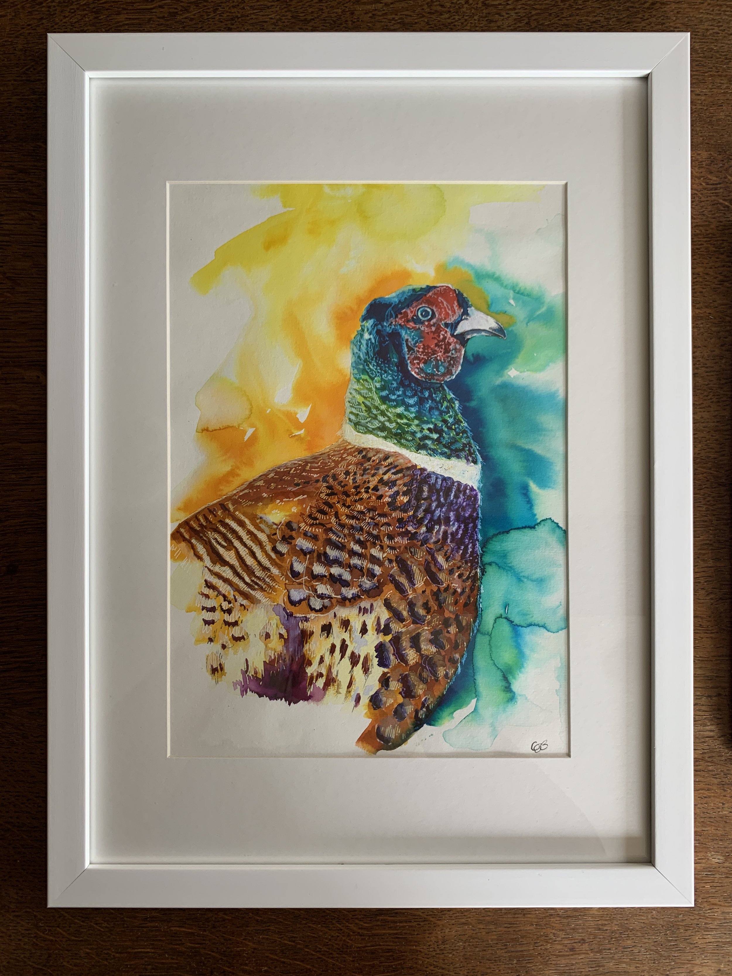 Mixed Media Painting - Pheasant - a colourful painting in watercolour, gouache and inks