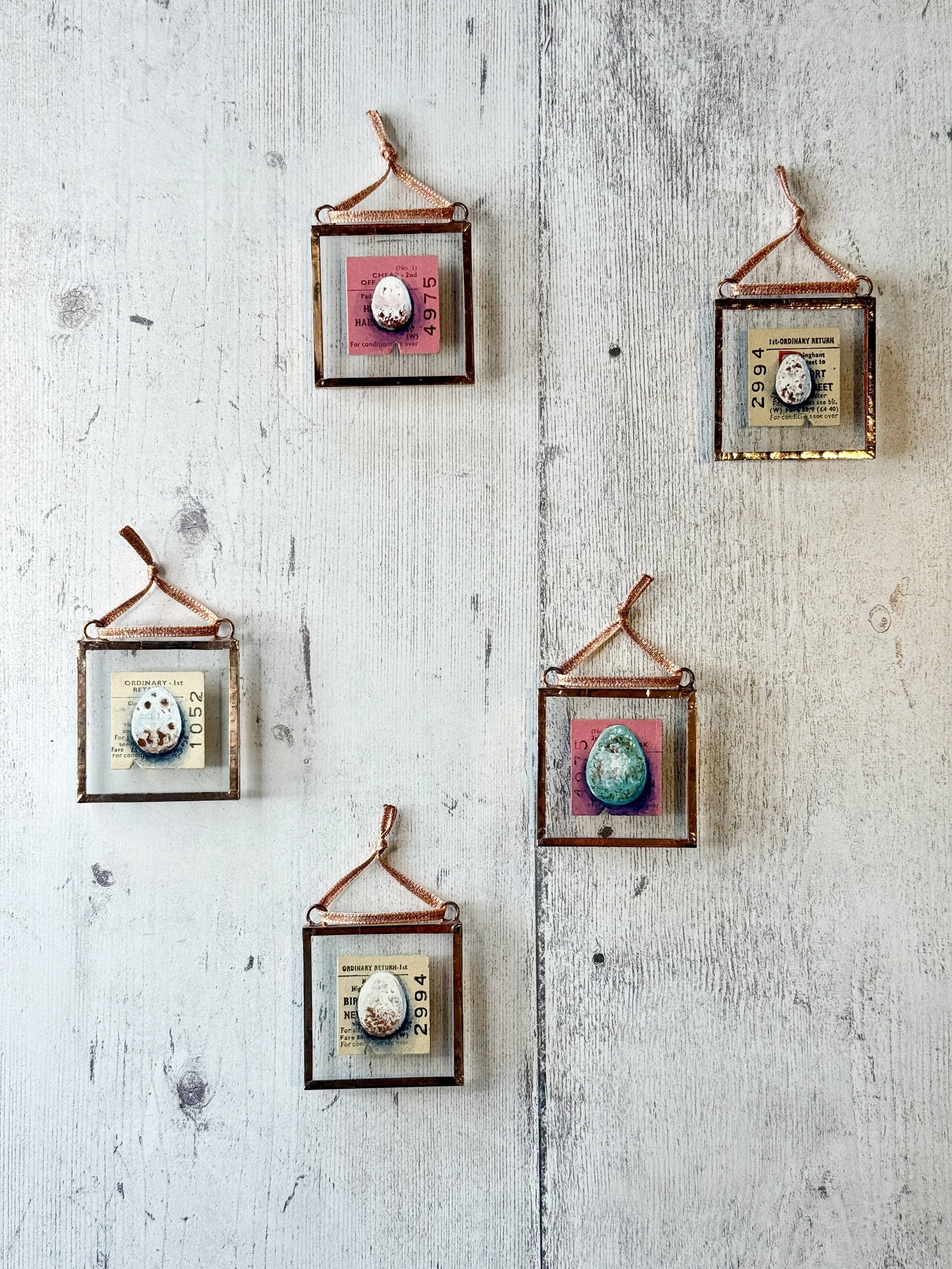 Mini Eggs - Vintage Railway Tickets (Various Locations)  | Copper Foil Framed Original Paintings
