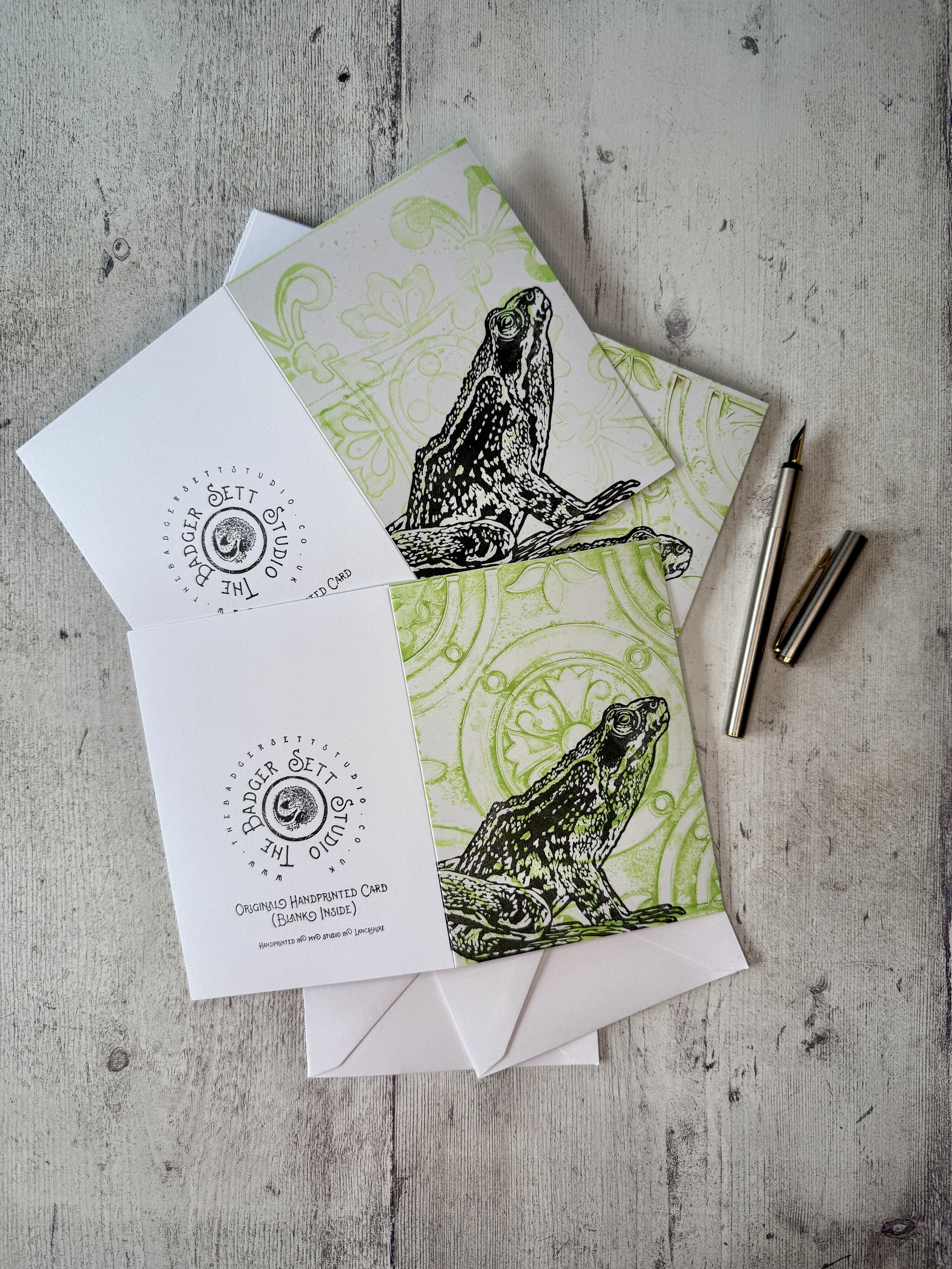 The Badger Sett Studio Handprinted Lino Print Frog Card and Envelope.jpg