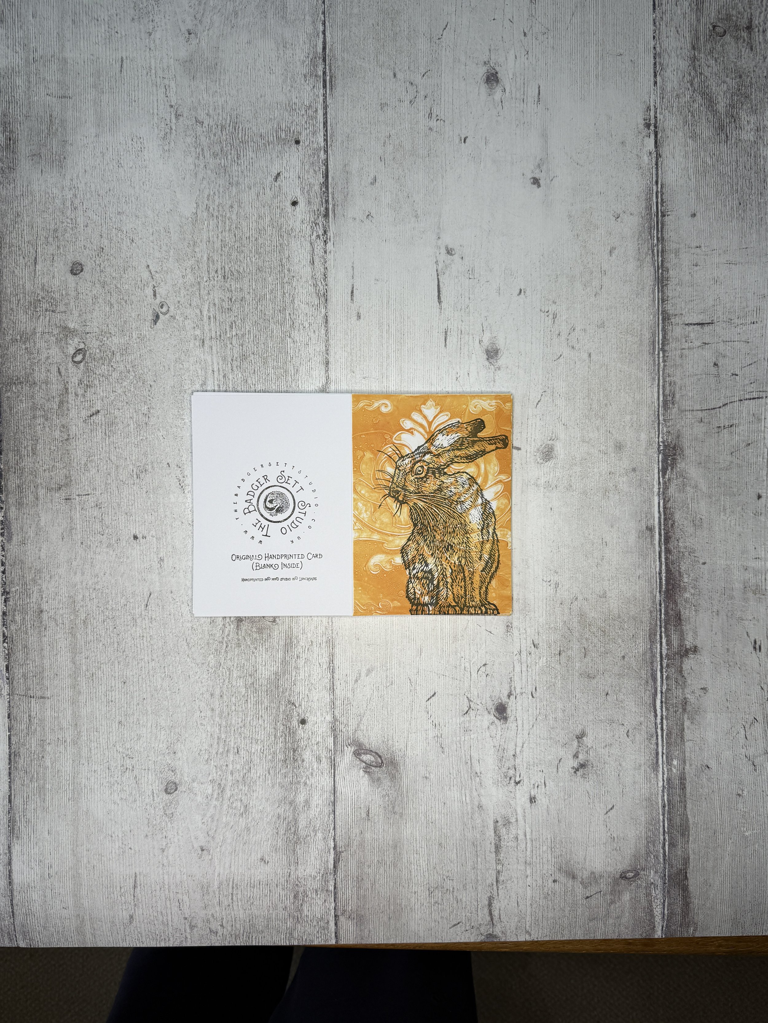 The Badger Sett Studio Handprinted Lino Print Hare Card.jpg