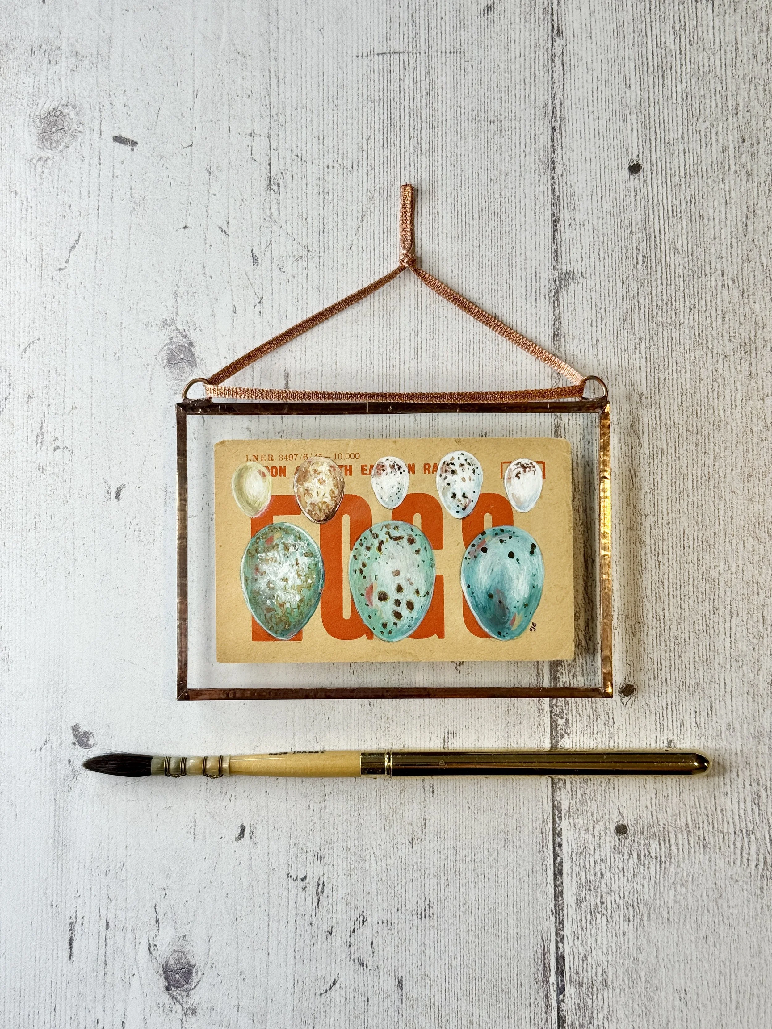 British Birds' Eggs - c1930s LNER Eggs Parcel Label | Copper Foil Framed Original Painting