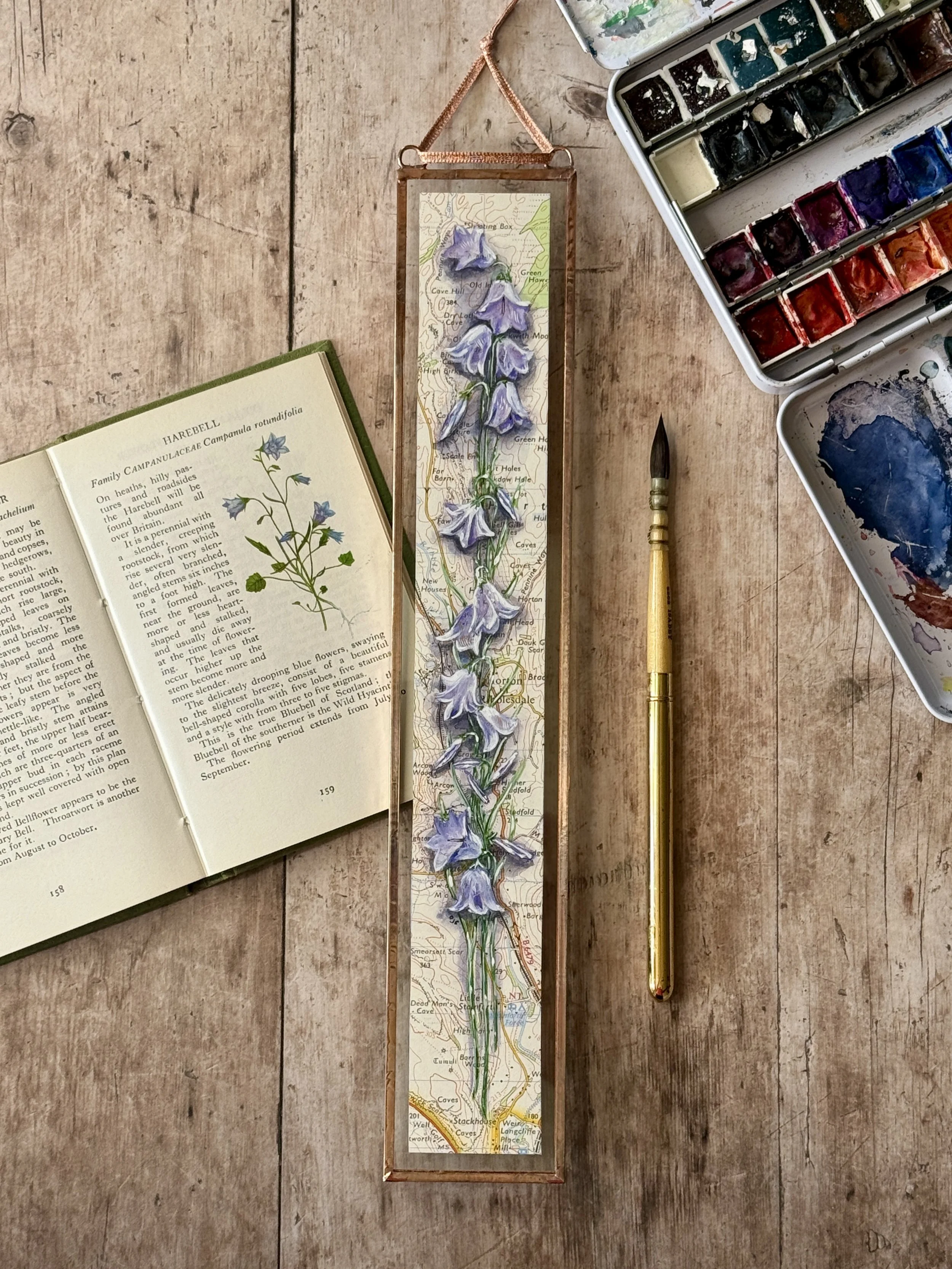 Harebells - OS Map - Horton in Ribblesdale | Copper Foil Framed Original Painting
