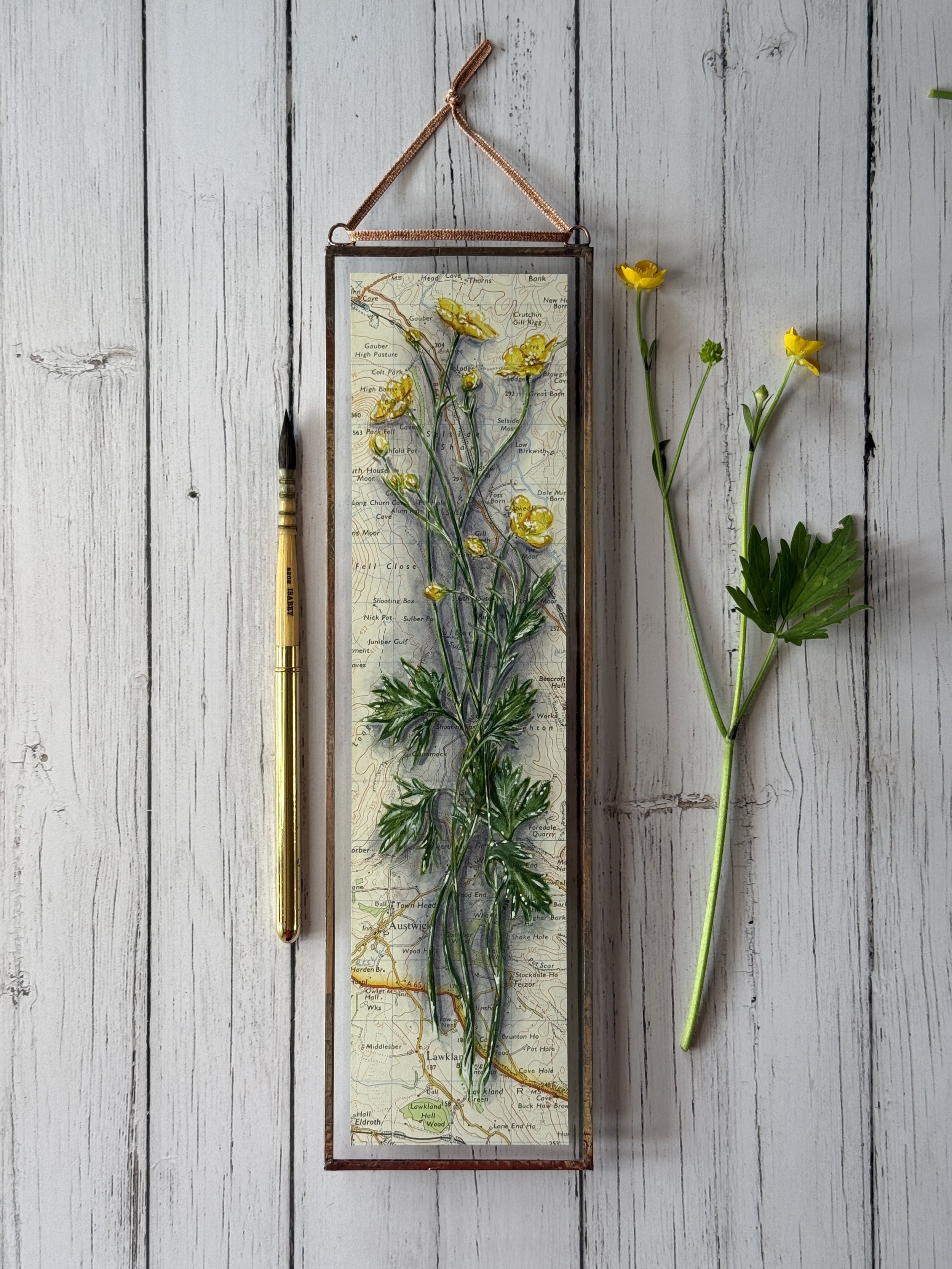 Buttercups - OS Map - Austwick | Copper Foil Framed Original Painting