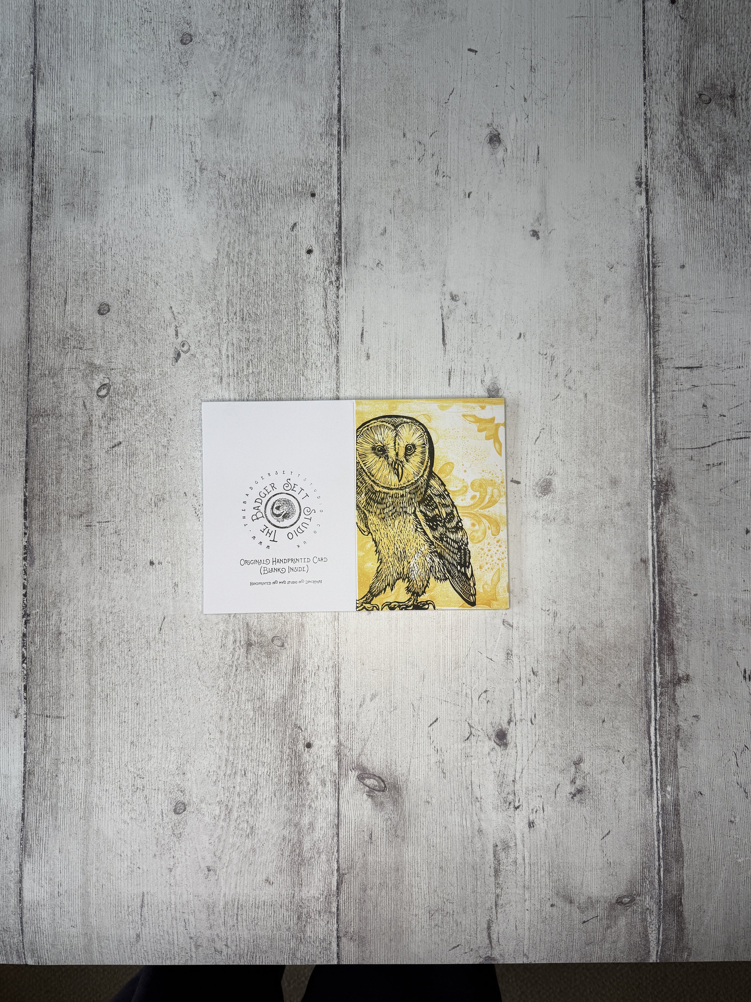 The Badger Sett Studio Handprinted Lino Print Barn Owl Card.jpg