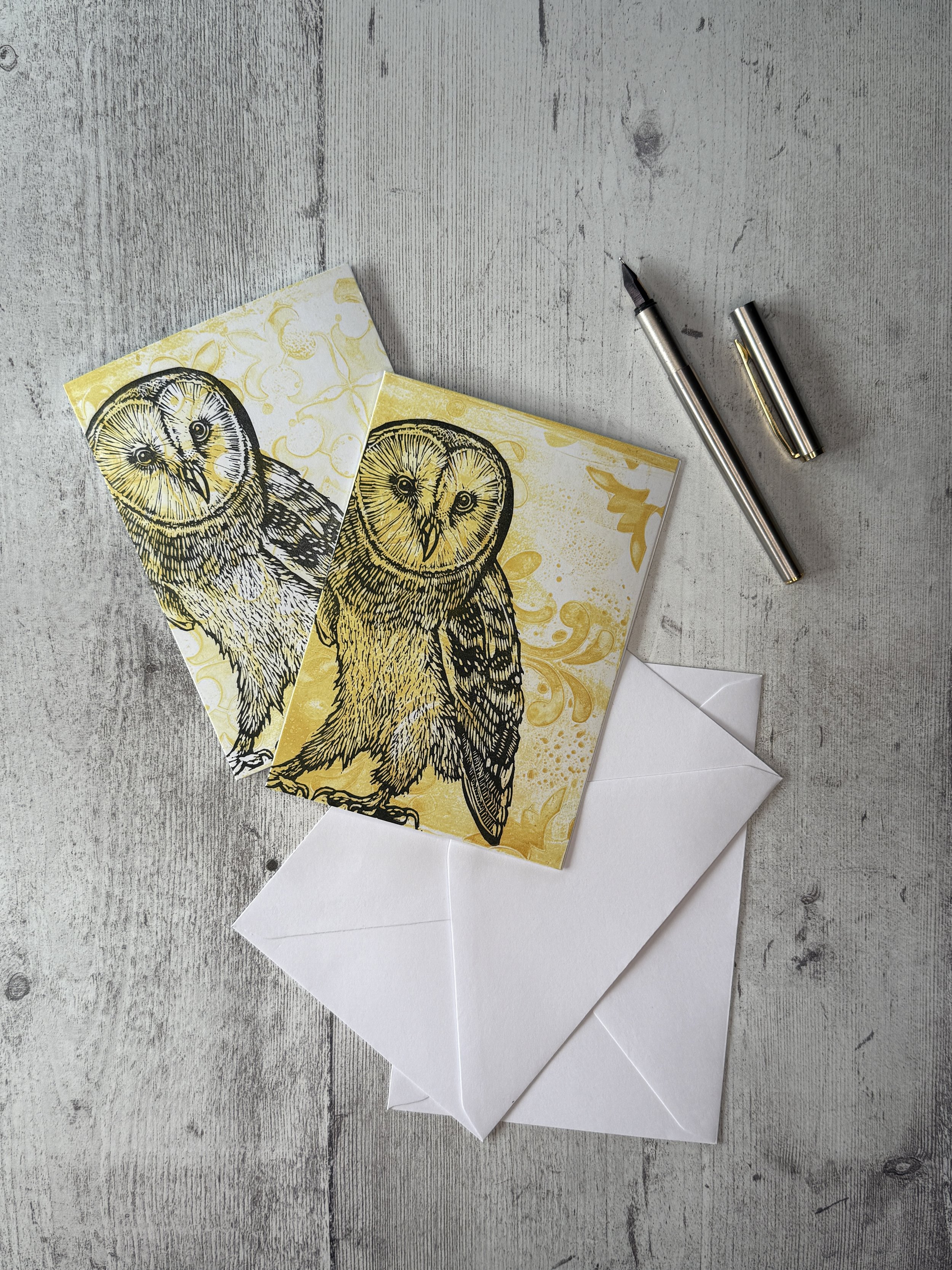 The Badger Sett Studio Handprinted Lino Print Barn Owl Card and Envelope.jpg
